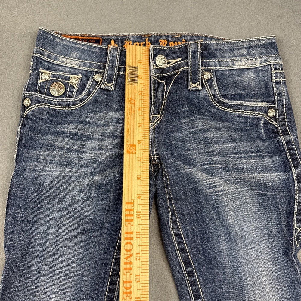 ROCK REVIVAL JEANS WOMENS 27/32 Celine SKINNY Studs Flap THICK STITCH WHISKERING - Picture 7 of 9